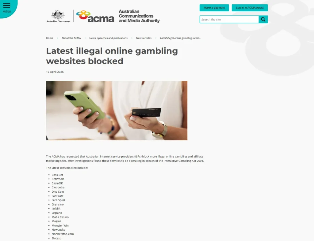 ACMA regulatory evidence relevant to Slotexo and NovaForge Ltd